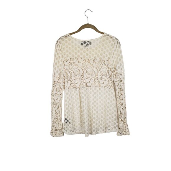 Sunday in Brooklyn Crochet Lace Top Long Sleeve Sheer Ivory Womens Size Small - Picture 2 of 5